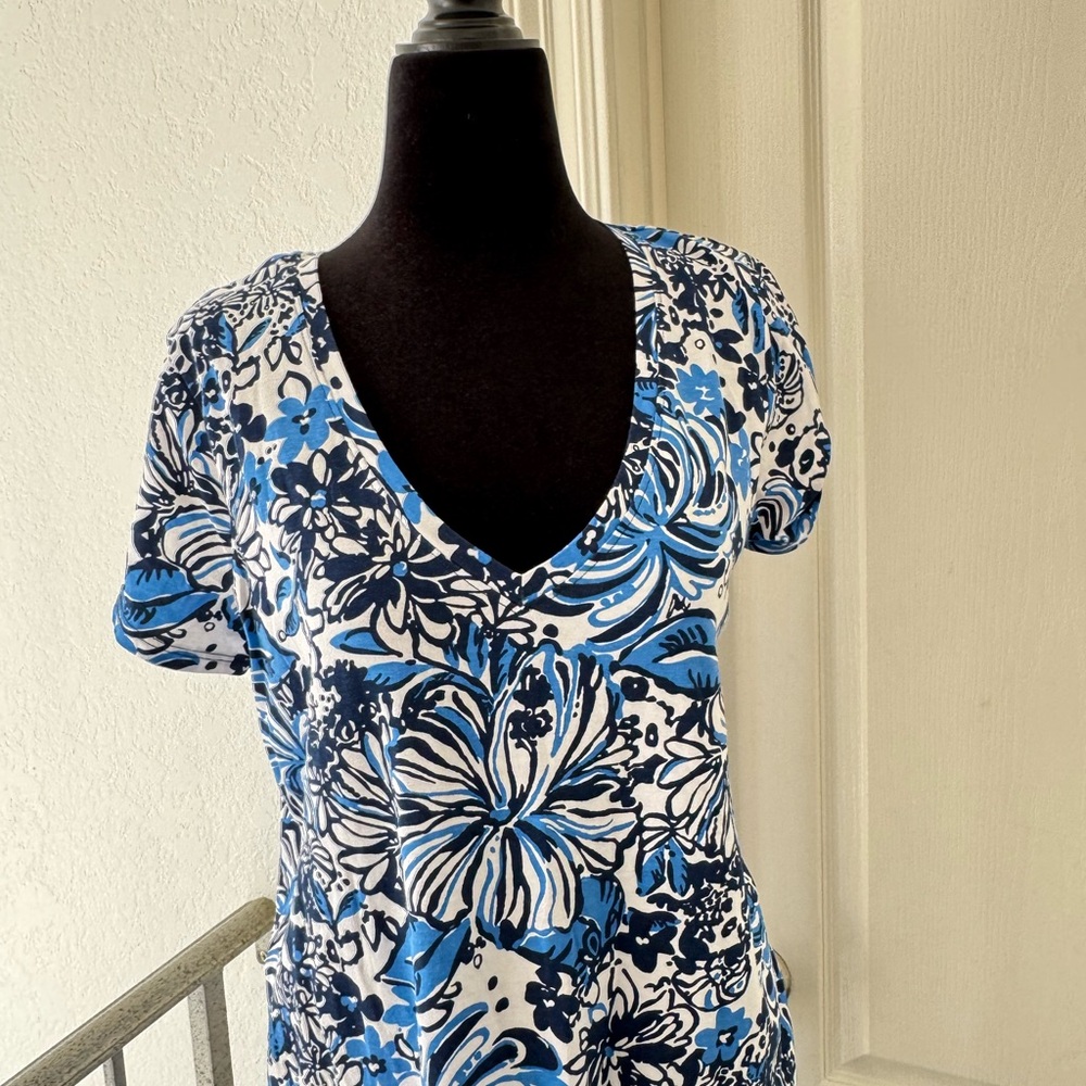 Lilly Pulitzer Sz Large Etta Maxi Dress Blue White Low Tide Navy Pandarama - Picture 3 of 10